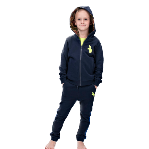 Boys Athletic Cotton Zipper Hoodie - Navy