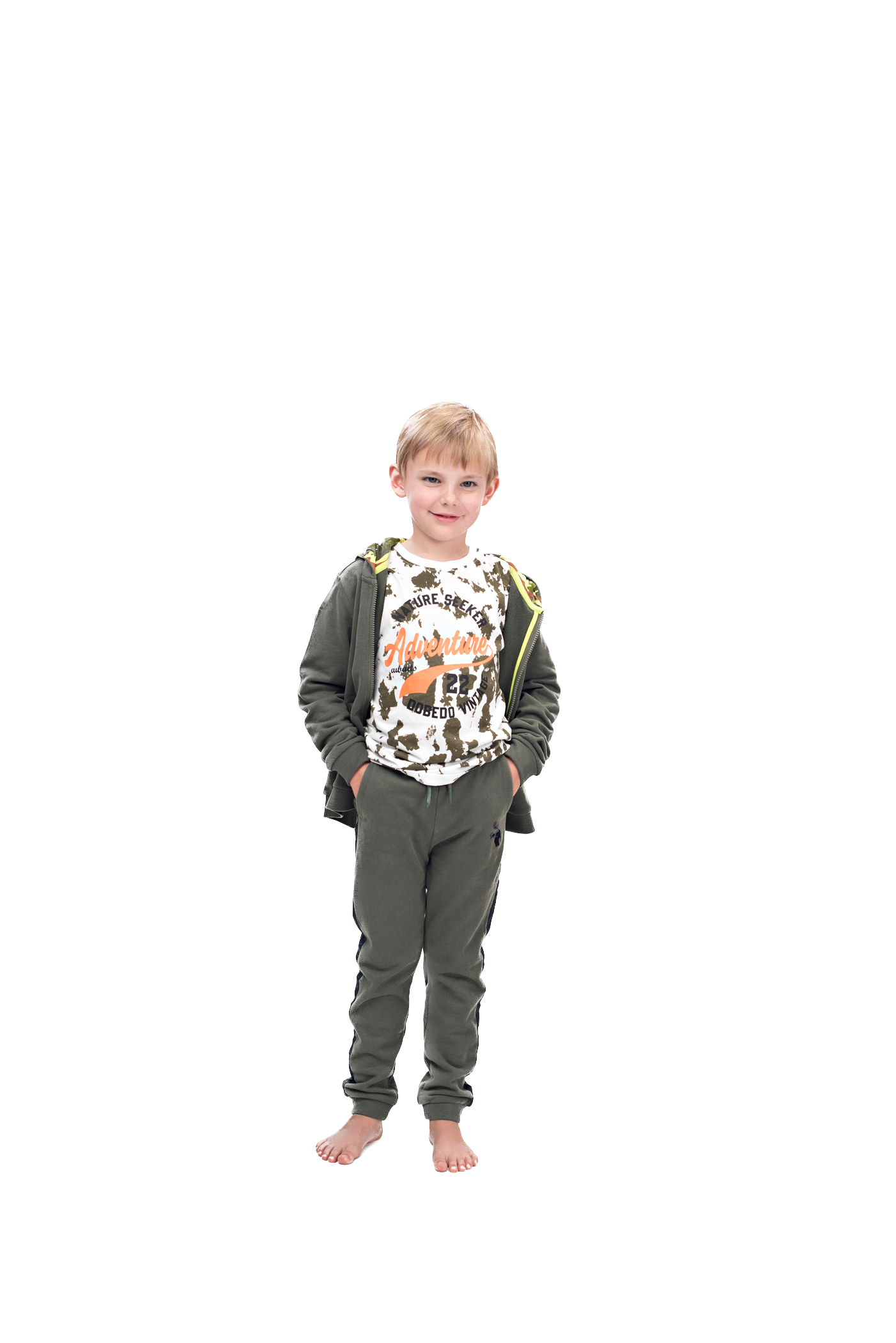 Boys Athletic Cotton Zipper Hoodie - Olive Green