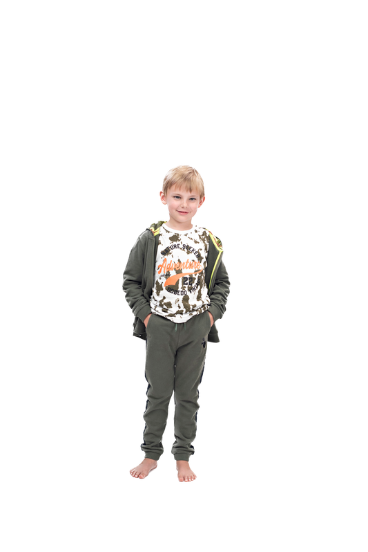 Boys Athletic Cotton Zipper Hoodie - Olive Green