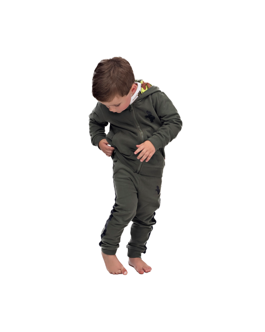 Boys Athletic Cotton Zipper Hoodie - Olive Green