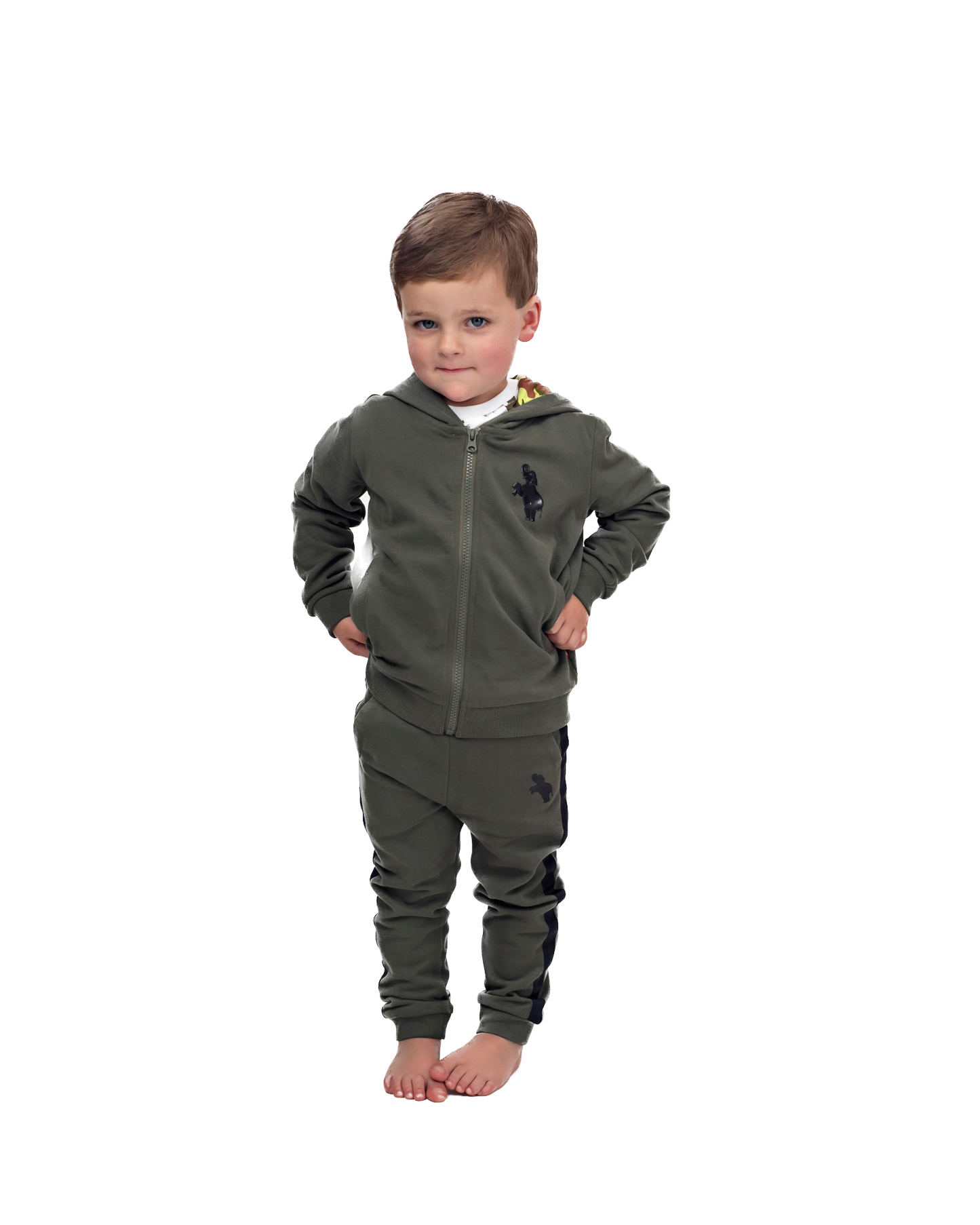 Boys Athletic Cotton Zipper Hoodie - Olive Green