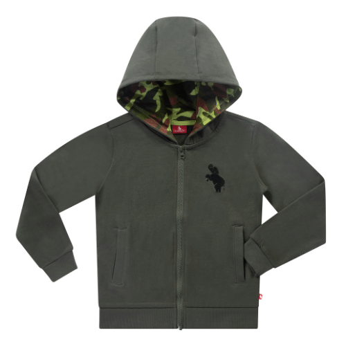 Boys Athletic Cotton Zipper Hoodie - Olive Green