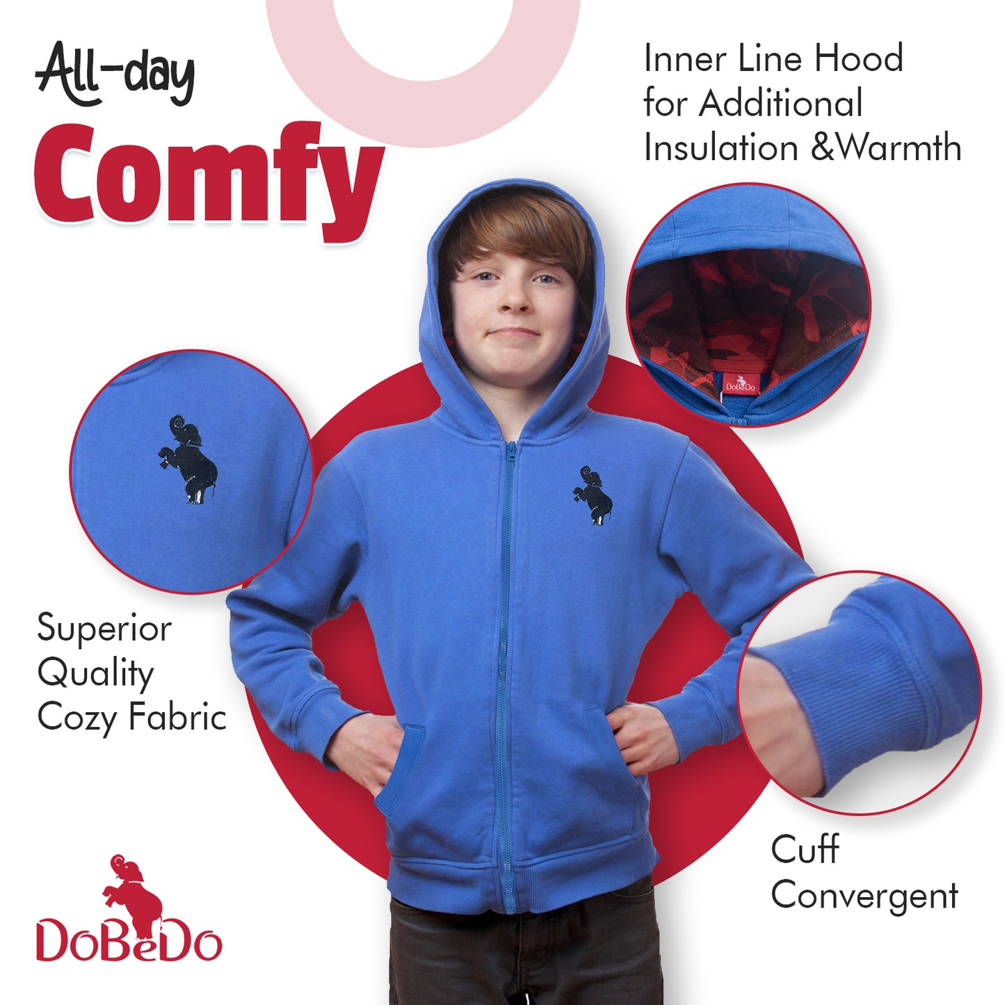 Boys Athletic Cotton Zipper Hoodie - Navy