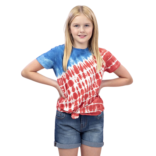 Toddler Girls Short Sleeve Knotted T-Shirt - Red/White/Blue Tie Dye