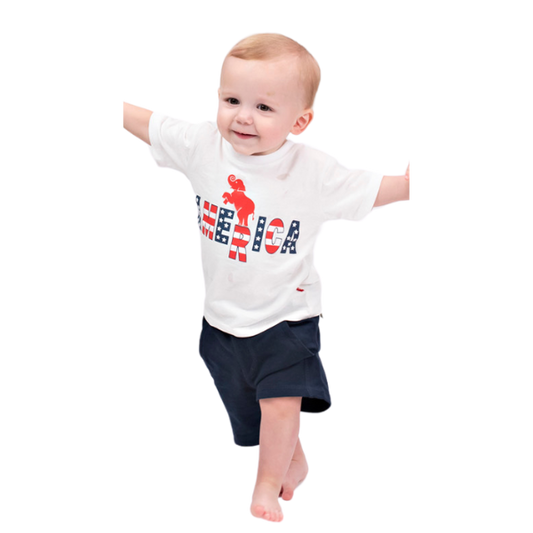 Toddler Boys Short Sleeve T-shirt - America with Elephant