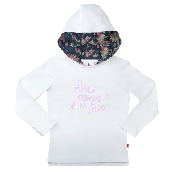 Girls Long Sleeve Hooded T-Shirt - Here Comes the Sun White