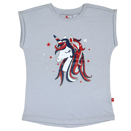 Toddler Girls Short Sleeve T-shirt - Unicorn Red/White/Blue