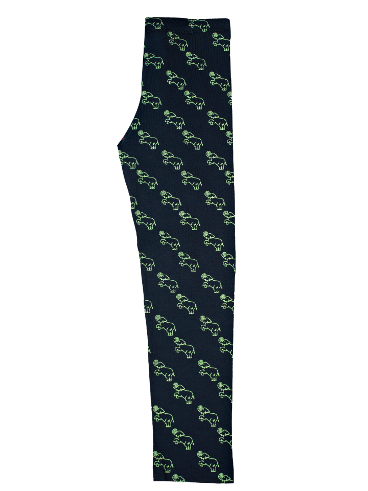 Girls Leggings Slim Fit - Navy with Green Elephant Print
