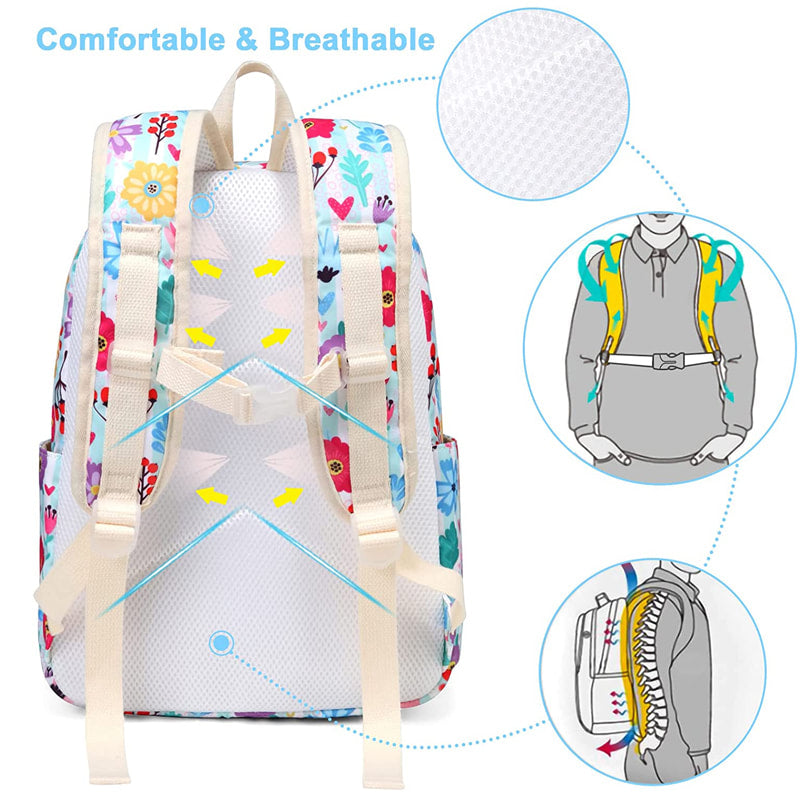 Girls Premium Backpack (White Flowers)