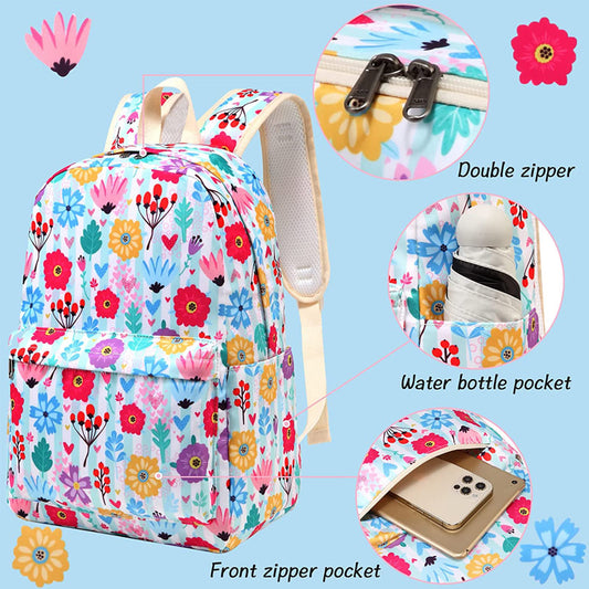 Girls Premium Backpack (White Flowers)