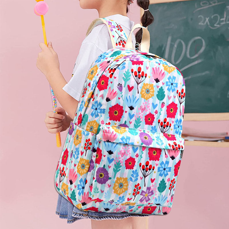 Girls Premium Backpack (White Flowers)