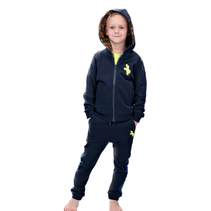 Boys Athletic Cotton Zipper Hoodie - Navy