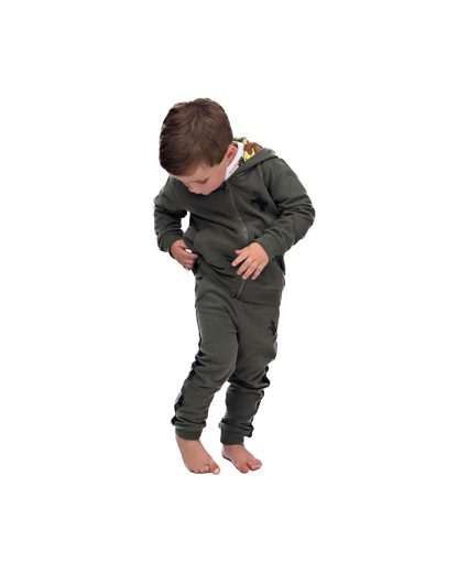 Boys Athletic Cotton Zipper Hoodie - Olive Green