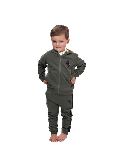 Boys Athletic Cotton Zipper Hoodie - Olive Green