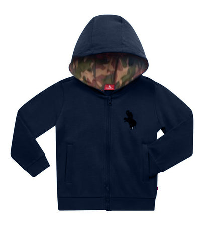 Boys Athletic Cotton Zipper Hoodie - Navy