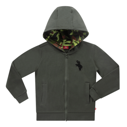Boys Athletic Cotton Zipper Hoodie - Olive Green