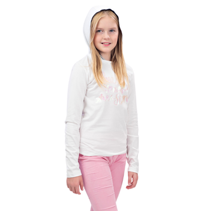 Girls Long Sleeve Hooded T-Shirt - Here Comes the Sun White