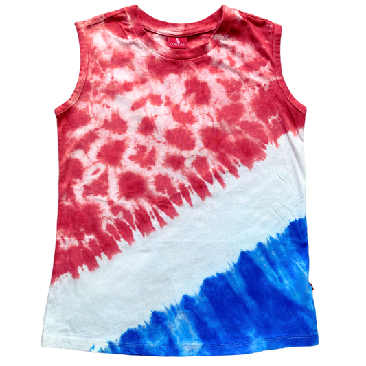 Toddler Girls Sleeveless T-Shirt - Red/White/Blue Tie Dye