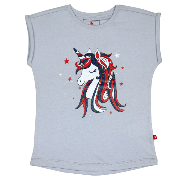 Girls Short Sleeve T-shirt - Unicorn Red/White/Blue