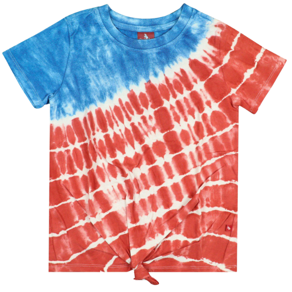Toddler Girls Short Sleeve Knotted T-Shirt - Red/White/Blue Tie Dye