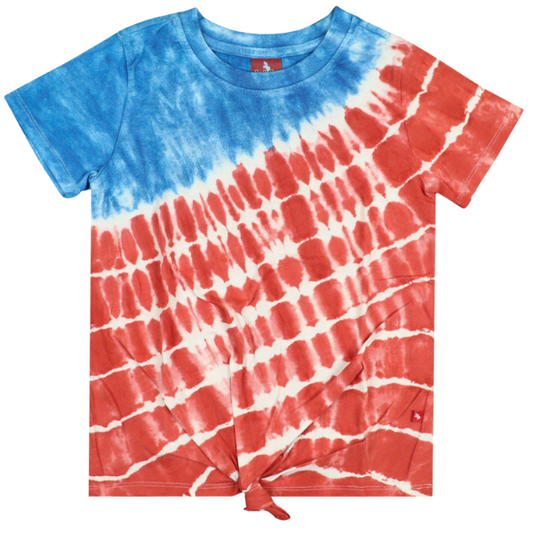 Toddler Girls Short Sleeve Knotted T-Shirt - Red/White/Blue Tie Dye