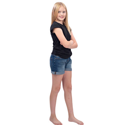 Girls Denim Turn-up Cuff Shorts - Dark Wash